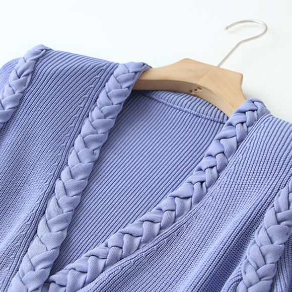 Purple Long Sleeved Collar Braided Bodycon Mini Dress - Picture 7 of 11